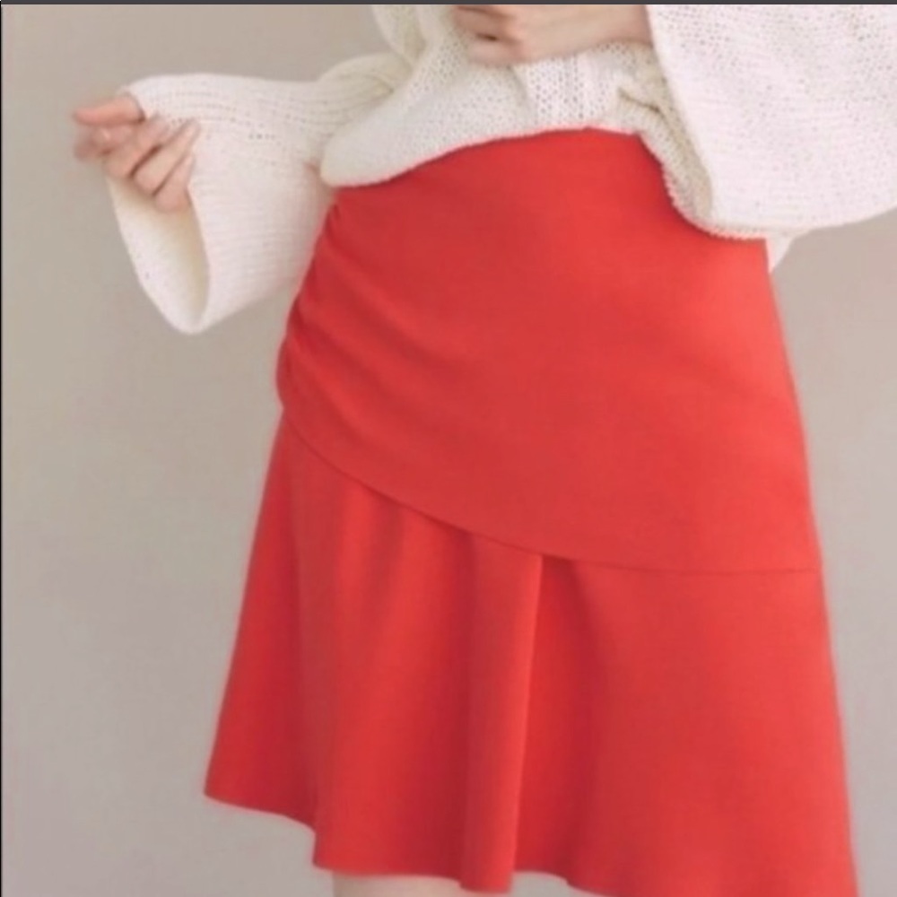Massimo Dutti Ruched Side Layered Flare Mini skirt red